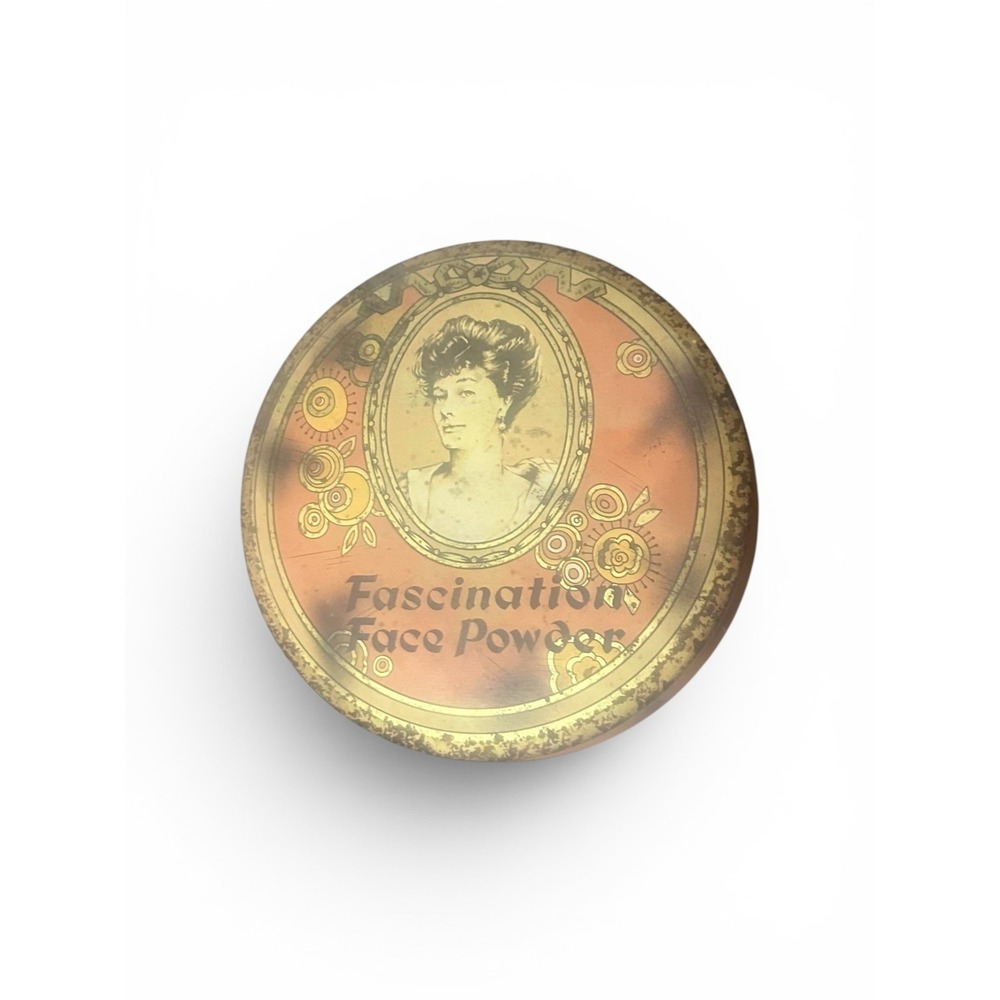 VINTAGE Daher Fascination Face Powder Box Tin England Victorian Lady